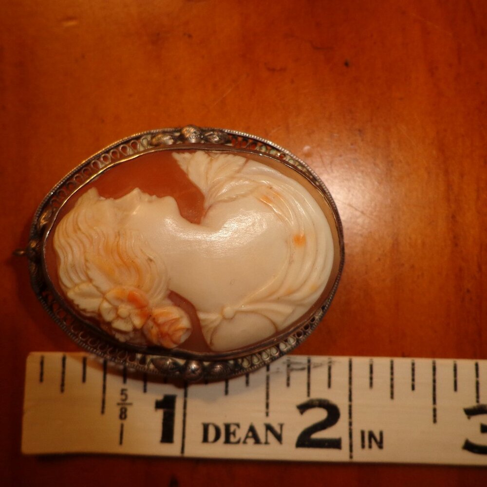 Lot of 2 Vintage Genuine Shell Carved Cameos Sterling Silver Brooch/Pendants - Picture 10 of 16